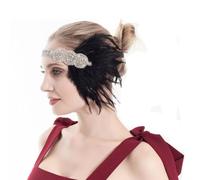 KANLVU Años 20 Estilo Vintage Tocado De Plumas con Detalles De Cristal, Diadema De Pelo De Avestruz Tocado De Corista para Trajes De Flapper, Producciones Teatrales(Blanco)