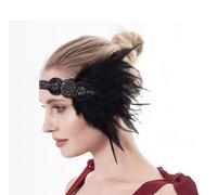 KANLVU Años 20 Estilo Vintage Tocado De Plumas con Detalles De Cristal, Diadema De Pelo De Avestruz Tocado De Corista para Trajes De Flapper, Producciones Teatrales(Negro)