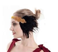 KANLVU Años 20 Estilo Vintage Tocado De Plumas con Detalles De Cristal, Diadema De Pelo De Avestruz Tocado De Corista para Trajes De Flapper, Producciones Teatrales(Golden)