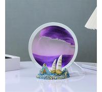 KANLVU Arte De Arena En Movimiento 3D Pintura De Arena Luz Movimiento Líquido Artesanía En Resina Regalos De Cumpleaños Cuadro De Arena Marco Redondo De Cristal(Purple)