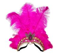 KANLVU Carnaval Tocado De Plumas con Plumas De Avestruz Multicolores Tocado De Corista para Actuaciones Teatrales, Fiestas De Disfraces Tocado Decorativo(Rose Red)