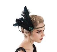 KANLVU Diadema Vintage De Flapper con Flecos Colgantes De Cuentas De Cristal Tocado De Plumas para Accesorios De Corista Boda Temática De Los Años 20, Baile Charleston(Verde)