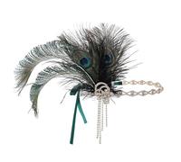 KANLVU Inspirado En Los Años 20 Tocado De Corista con Diadema De Plumas De Avestruz Rizadas Y Diseño Art Déco En Filigrana Tocado De Plumas para Trajes De Flapper(Verde)
