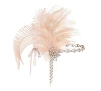 KANLVU Inspirado En Los Años 20 Tocado De Corista con Diadema De Plumas De Avestruz Rizadas Y Diseño Art Déco En Filigrana Tocado De Plumas para Trajes De Flapper(Apricot)