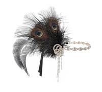 KANLVU Inspirado En Los Años 20 Tocado De Corista con Diadema De Plumas De Avestruz Rizadas Y Diseño Art Déco En Filigrana Tocado De Plumas para Trajes De Flapper(Negro)
