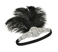 KANLVU Tocado Art Déco De Flapper con Cristales Y Plumas Diadema Vintage para Eventos De Los Locos Años Veinte, Baile Charlestón Tocado De Plumas Accesorios De Corista(6)