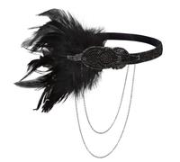 KANLVU Tocado Art Déco De Flapper con Cristales Y Plumas Diadema Vintage para Eventos De Los Locos Años Veinte, Baile Charlestón Tocado De Plumas Accesorios De Corista(7)