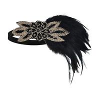 KANLVU Tocado De Plumas para Mujer Flapper De Los Años 20 Gatsby Tocado De Corista Diseño Ligero con Cinta Elástica Diadema De Plumas Flapper(Negro)