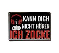 Kann Dich Nicht Hören Ich Zocke - Cartel de metal vintage para jardín, dormitorio, cafetería, bar, cueva de hombre, decoración de pared, póster de metal de 8 x 12 pulgadas