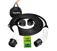 Kanohis EV Cable de Carga Tipo 2 a Tipo 2 de 5M Cable de Carga Rápida para Vehículos Eléctricos PHEV e Hibridos Cable de Carga de Coche con Bolsa Gratis (7Kw 32A 1Fase)