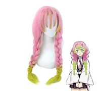 Kanroji Mitsuri Anime Demon Slayer: Kimetsu No Yaiba Mujeres Cosplay Peluca Verde Rosa Colorido Trenzas de pelo Cabello + Gorro de peluca gratis MZ-1418A