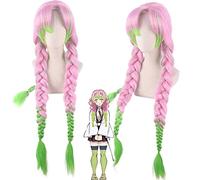 Kanroji Mitsuri Peluca de Cosplay Anime Demon Slayer: Kimetsu No Yaiba Mujeres Verde Rosa Colorido Cabello Trenzas Postizo + Red para el cabello gratis Pl-594