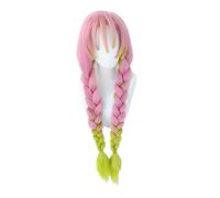 Kanroji Mitsuri - Peluca para cosplay de Kimetsu No Yaiba, disfraz largo de color rosa, mezcla de color verde, con red para el pelo