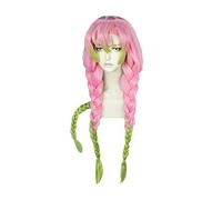 Kanroji Mitsuri - Peluca para cosplay de Kimetsu No Yaiba, disfraz largo rosa mixto de pelo trenzado verde + red gratuita