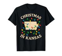 Kansas Christmas Lights Shirt State Outline Decoración navideña Camiseta