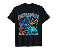 Kansas City Retro Bootleg Skyline BBQ Jazz Fuente Arte Camiseta