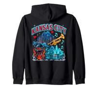 Kansas City Retro Bootleg Skyline BBQ Jazz Fuente Arte Sudadera con Capucha