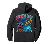 Kansas City Retro Bootleg Skyline BBQ Jazz Fuente Arte Sudadera con Capucha