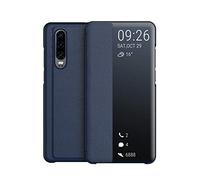 KANSI Compatible con Huawei P30 Funda, Smart View Flip Funda de Cuero + Cristal Templado - Marina