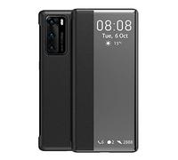 KANSI Compatible con Huawei P40 Pro / P40 Pro+ Funda, Smart View Flip Funda de Cuero + Protector Pantalla - Negro