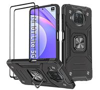 KANSi Funda Compatible con Xiaomi Mi 10T Lite 5G, Cristal Vidrio Templado [2 Piezas] Capa Anillo iman Soporte Hard PC y Silicona TPU Antigolpes Armor Carcasa para Mi 10T Lite 5G - Negro