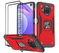 KANSi Funda Compatible con Xiaomi Mi 10T Lite 5G, Cristal Vidrio Templado [2 Piezas] Capa Anillo iman Soporte Hard PC y Silicona TPU Antigolpes Armor Carcasa para Mi 10T Lite 5G - Rojo