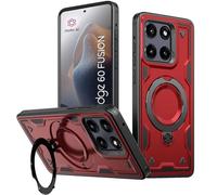 KANSi Funda para Motorola Moto Edge 60 Fusion, Edge 60 Pro, Edge 60 5g, Edge 60S, Anti Golpes Carcasa Protectora Resistente con Anillo Soporte Giratorio - Capa Rojo