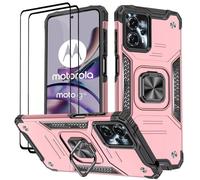 KANSi Funda para Motorola Moto G13 / G23 / G53, Cristal Vidrio Templado [2 Piezas] Capa Anillo iman Soporte Hard PC y Silicona TPU Antigolpes Armor Carcasa - Oro Rosa