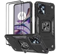 KANSi Funda para Motorola Moto G13 / G23 / G53, Cristal Vidrio Templado [2 Piezas] Capa Anillo iman Soporte Hard PC y Silicona TPU Antigolpes Armor Carcasa - Negro