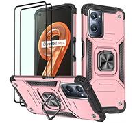 KANSi Funda para Realme 9i / OPPO A76 / OPPO A96, Cristal Vidrio Templado [2 Piezas] Capa Anillo iman Soporte Hard PC y Silicona TPU Antigolpes Armor Carcasa - Oro Rosa