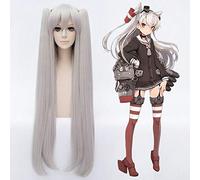 Kantai Collection Amatsukaze 100cm Larga peluca cosplay recta para mujer Peluca de pelo falso Pelo sintético para fiesta de anime Plata