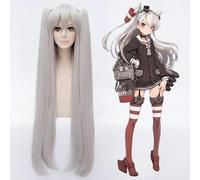 Kantai Collection Amatsukaze - Colección Amatsukaze de 100 cm para cosplay Perücke für Frauen Kunsthaar für Anime Party Kostüm Perücken Silber Grau