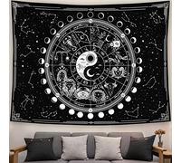 Kanuyee Tapiz de 12 Constelaciones, Blanco y Negro, Sol y Luna, Tapiz de Yin y Yang Místico para Colgar en la Pared para Decoración del Hogar (35 x 47 pulgadas)