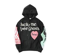 Kanye Sudaderas Lucky Me I See Ghosts Sudadera con capucha Hip Hop Negro, negro 2, Large
