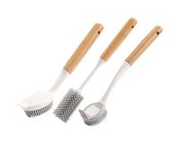 Kanylavy Cepillo antiadherente para sartenes con mango de bambú, para lavar platos y limpieza, cepillo de doble cabeza y cepillo para tazas