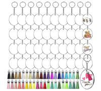 Kanylavy Juego de llaveros de acrílico transparente, colgantes en blanco de acrílico transparente con borlas, anillo de salto