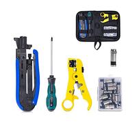 Kanylavy Kit de herramientas de compresión coaxial, pelacables, herramienta de crimpado con 20 conectores de compresión F