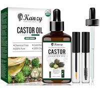 Kanzy Aceite de Ricino 50ml para Pestañas, Cejas, Cabello, Barba, Uñas, Cuerpo y Rostro - Prensado en Frío, Ideal para Crecimiento del Pelo - Castor Oil con Cepillos