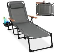 KaO0YaN Silla de jardín Plegable con Respaldo Ajustable, Incluye Almohada, Tumbona con Techo, Tumbona con Soporte para Bebidas, para jardín, soporta hasta 150 kg (Gris)
