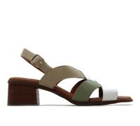 KAOLA - Zueco de tacón imitación a madera,dedos fuera,planta de gel,sandalia de piel,pulsera con hebilla para: Mujer color: BLANCO-VERDE talla:37