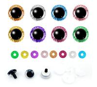 KAOTPO, 64 ojos de seguridad para ganchillo de 18 mm con arandelas brillantes de colores, así como ojos para ganchillo y ojos amigurumi. Un total de 8 colores para ojos de peluche.