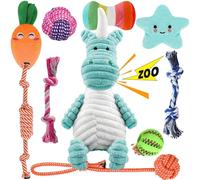 Kapetgo Paquete de 10 juguetes para perros a partir de 8 semanas, juguetes interactivos de cuerda indestructibles y resistentes, regalo para perros pequeños (unicornio azul)