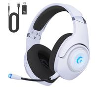 KAPEYDESI Cascos Gaming, 2,4 GHz Auriculares inalámbricos Gaming para PS5/PS4 /PC/Mac, Auriculares Inalámbricos Bluetooth 5.2 con Micrófono, Conector de 3,5 mm para Auriculares con Cable, Blanco