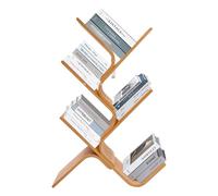 KAPIPALA Librería de 5 pisos con árbol curvo, estantería de bambú, estantería moderna de pie, soporte creativo para libros, revistas, CD, 63 x 20 x 91 cm