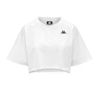 Kappa ICROPA - Camiseta Crop Top para Mujer - en Algodón - Estilo Oversize con Cuello Redondo y Manga Corta - Diseño Estilo Deportivo - Color Blanco y Talla M