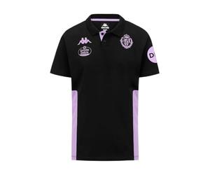 Kappa MINDITTI Real Valladolid | Polo de Entrenamiento cómodo y de Alto Rendimiento | Color: Black/Violet Sheer/Sponsor 1 | Ideal para Cualquier Actividad Deportiva | 2XL