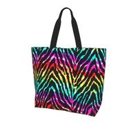 KAPPTYY Bolsa de hombro colorida con estampado de cebra arcoíris para mujer, grande, reutilizable, bolso de mano de moda para viajes y compras