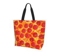 KAPPTYY Bolsa de hombro con estampado de pizza y pepperoni 3D para mujer, grande, reutilizable, bolso de moda para viajes y compras