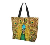 KAPPTYY Bolso de hombro con estampado de pavo real para mujer, grande, reutilizable, bolso de moda para viajes y compras