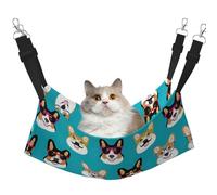 KAPPTYY Bonita hamaca colgante para mascotas con diseño de gafas y bigotes de Corgi con correas ajustables y ganchos de metal, cama de doble cara